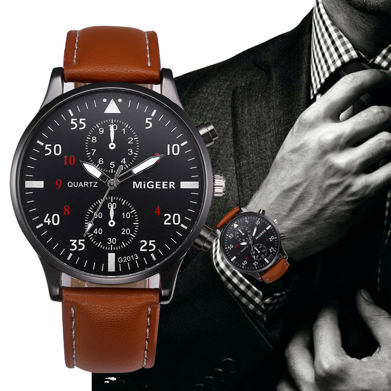 Relógio de pulso de quartzo analógico para homens, negócios e lazer, pulseira de couro design retro