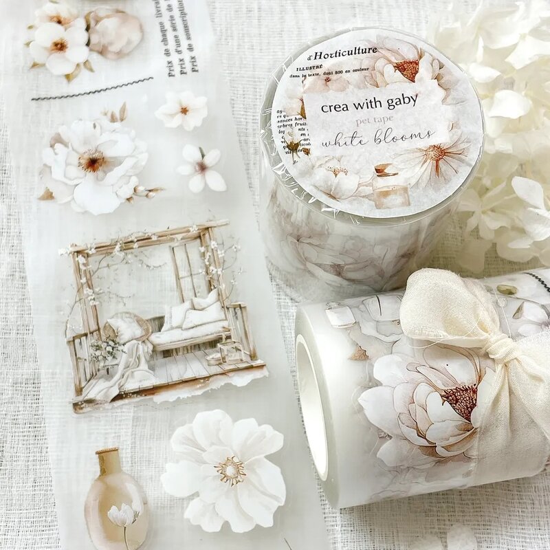 Creatuwithgaby Studio Vintage White Blooms Washi PET Tape Planner creazione di carte fai da te Scrapbooking Plan adesivo decorativo