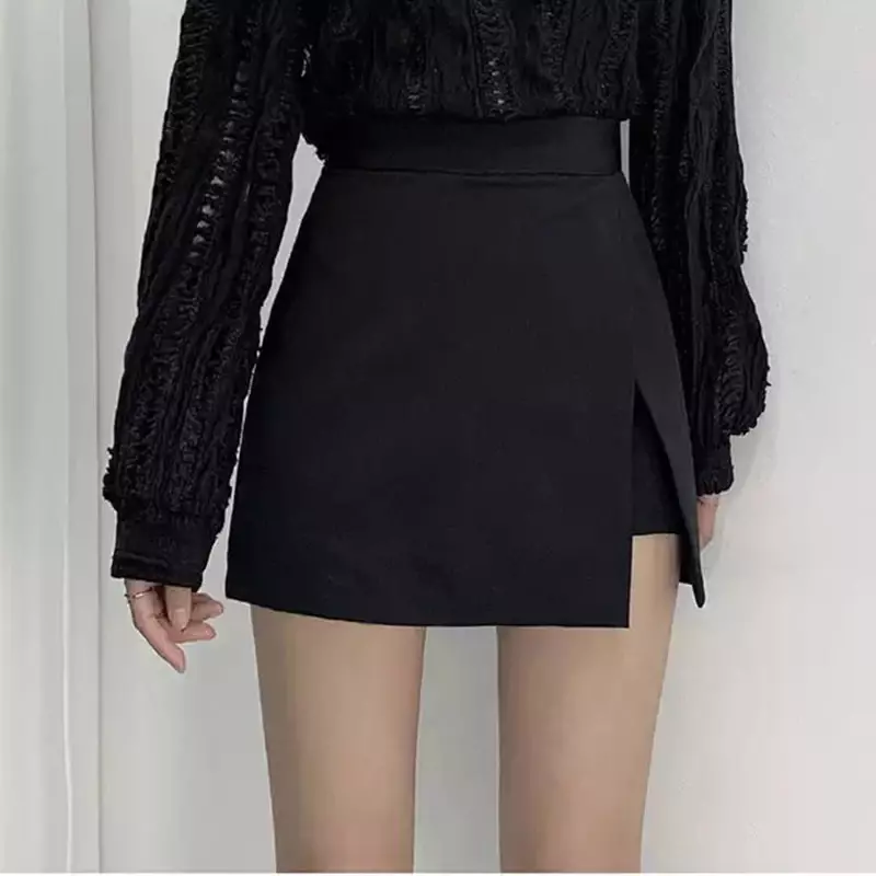 Slit Mini Skirts Women Korean High Waist Solid Irregular Skirts Office Lady Fashion Stretchy Chic Simple A Line Skirts New