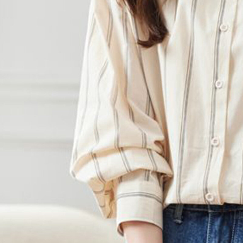 Женская рубашка с высокой талией, Элегантная Модная рубашка в Корейском стиле ретро с вышивкой в полоску, лацканами и длинными рукавами, шикарные топы Y2K, Новинка лета 2024