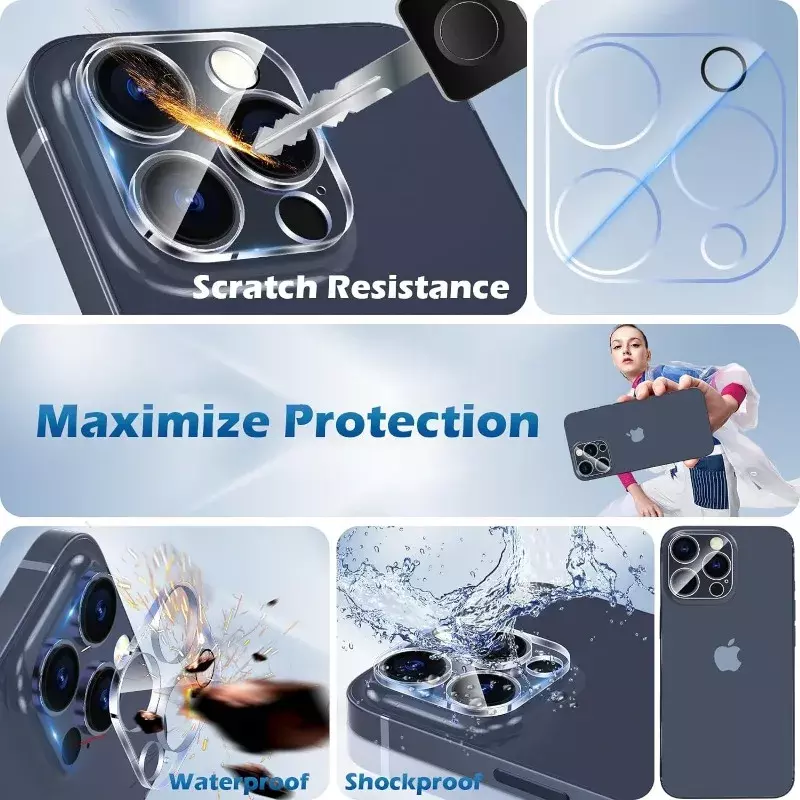 Protetor de Tela de Vidro Temperado, Camera Lens Protector, Adequado para iPhone 15, 14, 13, 12, 11 Series, Anti-Shatter, 4Pcs