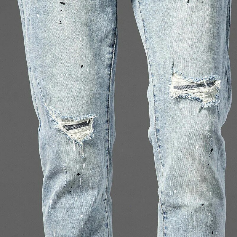 Luxury Summer Designer Elastic Cotton Denim Streetwear Cowboy Pants for Men Fashionable and Comfortable Boyfriend Slim Jeans Men