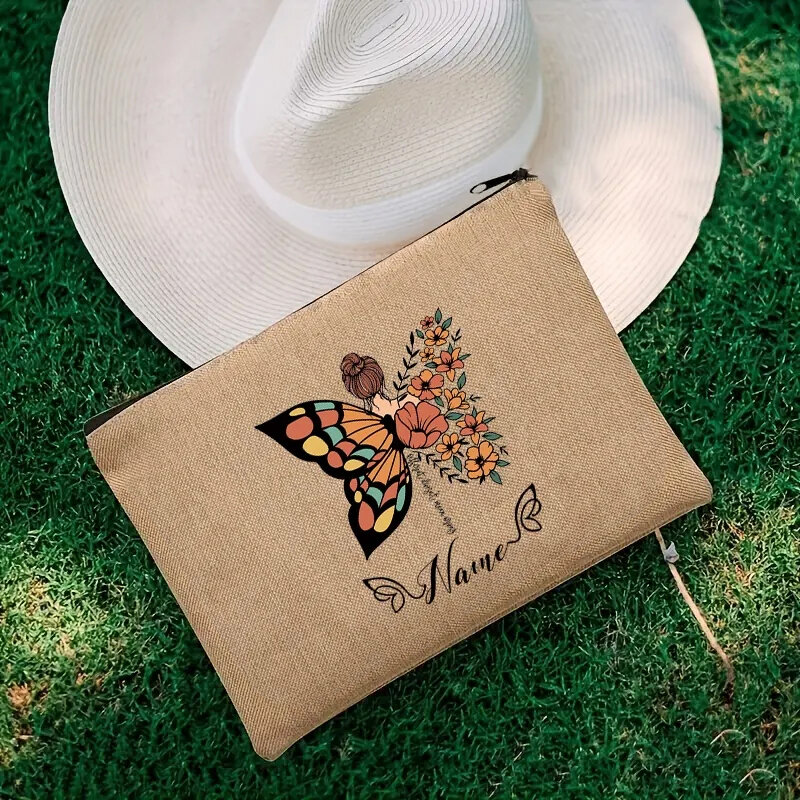 Personalized Butterfly Girl Makeup Cosmetic Pouch Travel Necessity Bags Organizer Custom Name Zipper Clutch Lipstick Toilet Kits