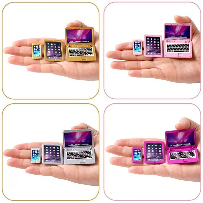 Mainan Rumah Boneka 1:12 Mini Simulasi Laptop Ponsel Tablet Ipad Aksesori Cocok Barbie, BJD, Boneka Blythe Hadiah Anak-anak Gadis Mainan DIY