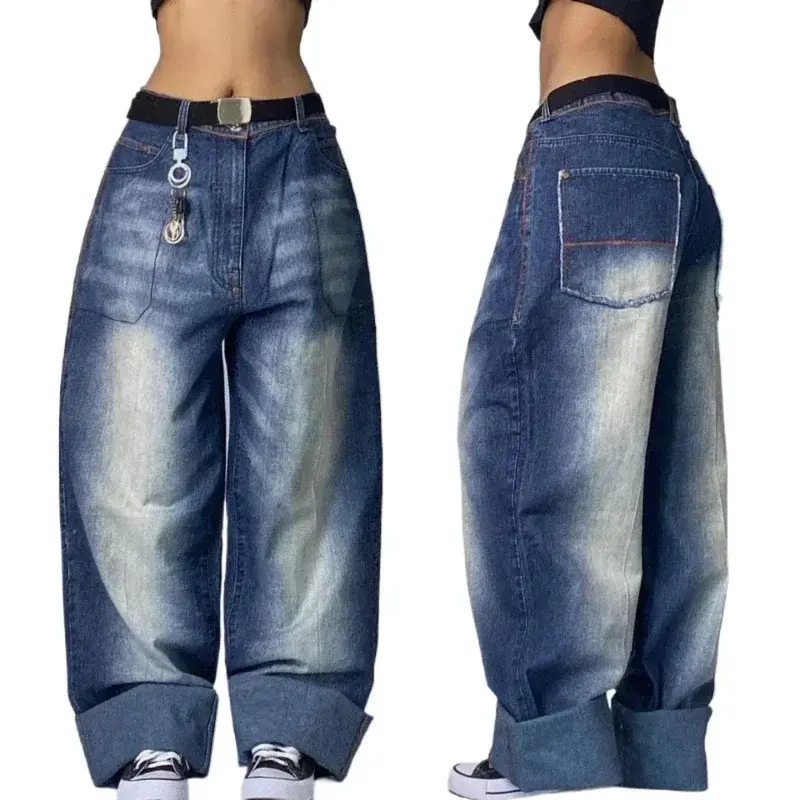 2024 Nieuwe Amerikaanse Mode Patroon Geborduurde Jeans Heren Street Hip-Hop Retro Rechte Wijde Broek Paar Casual Losse Jeans
