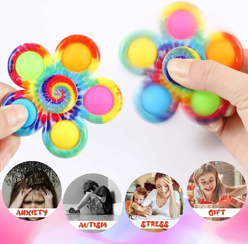 Tie Dye proste Fidget Spinner wyskakuje zabawki na palec Push Bubble Hand Spinner dla ADHD lęk Stress Relief Sensory gify dla dzieci