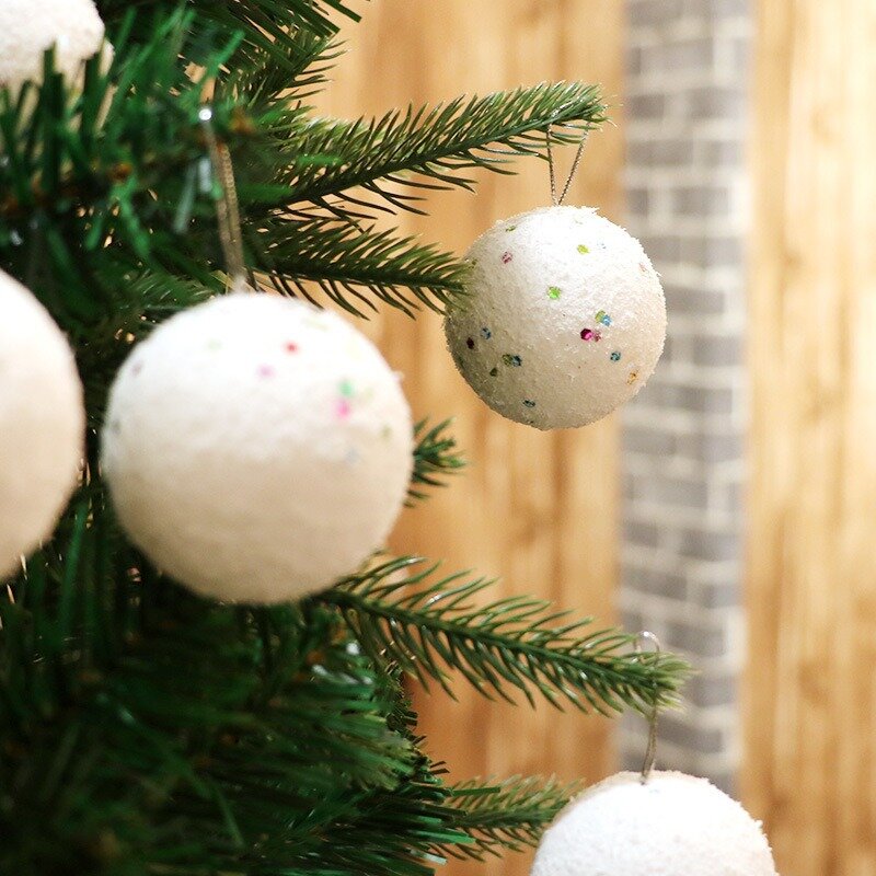 Bola de nieve con lentejuelas blancas, accesorios de fiesta, decoración de árbol de Navidad, colgante, 5Cm, 6 unids/lote por paquete