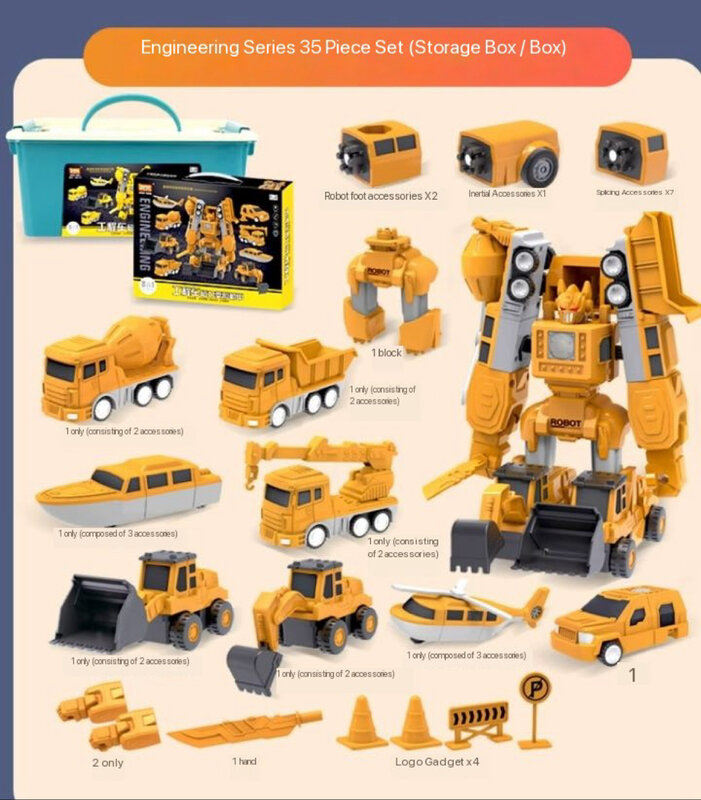 Robot de transformación magnética multifuncional para niños, Robot de ingeniería, excavadora, camión mezclador, combinación de deformación