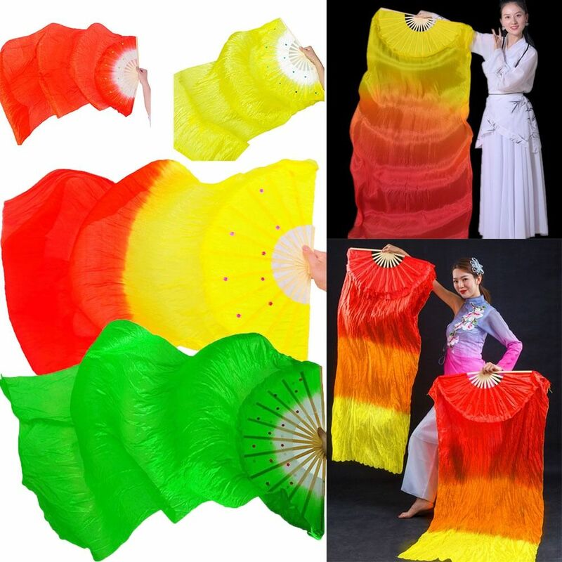 Hot Sell Kid Women Belly Dancing Fan Gradient Color Dancer Practice Long Imitation Silk Fans 150cm Rayon Silk Fans