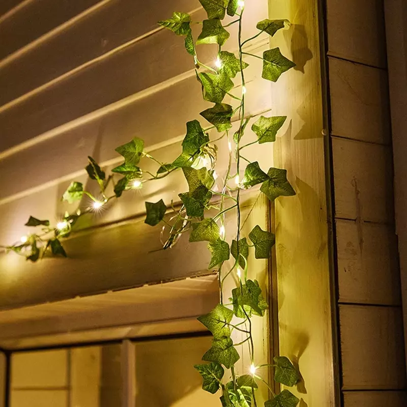 Guirnalda de luces solares de vid para exteriores, luces LED de hiedra resistentes al agua, ratán Artificial, decoración de plantas verdes, lámpara de guirnalda de hoja de arce