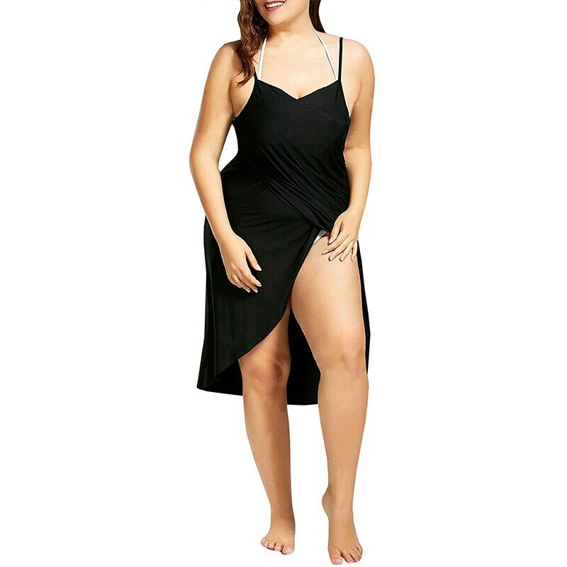 1pc Summer tinta unita Sexy Beach Sling Dress per le donne comoda gonna a portafoglio protezione solare Bikini Cover Up Screen Cage