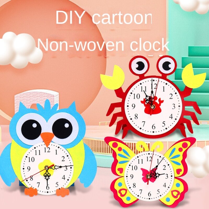 子供のためのCCミット時計のおもちゃ,教育ゲーム,漫画の時計,時間,分,秒ごとの不織布,DIYパズル