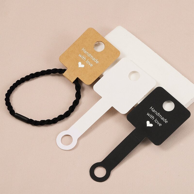50pcs 4x10cm Bracelets Display Cards Self-Adhesive Hanging Jewelry Packaging Supplies Accessories Kraft Paper Tags