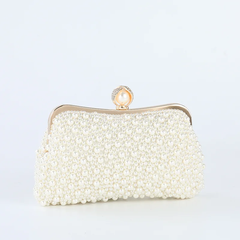 Women's Elegant Beaded Coral Handbag Retro Frame Bag Luxury Clutch Bag Evening Party Pearl Purses Fashion Glitter Hand Bag 2024