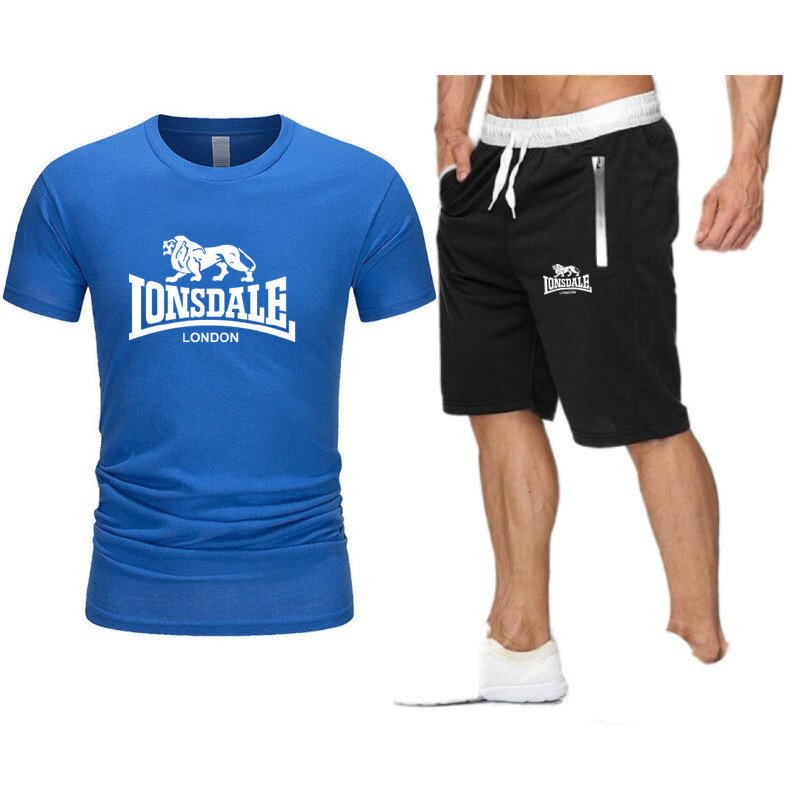 Letnia odzież męska zestawy dwuczęściowe męskie dresy na co dzień męskie zestawy z krótkim rękawem z nadrukiem męski t-shirt + spodenki Fitness odzież sportowa