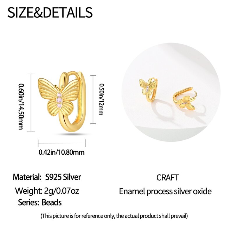 Anting kupu-kupu emas perak Sterling 925 berkilau, untuk pesta ulang tahun wanita, hadiah perhiasan modis