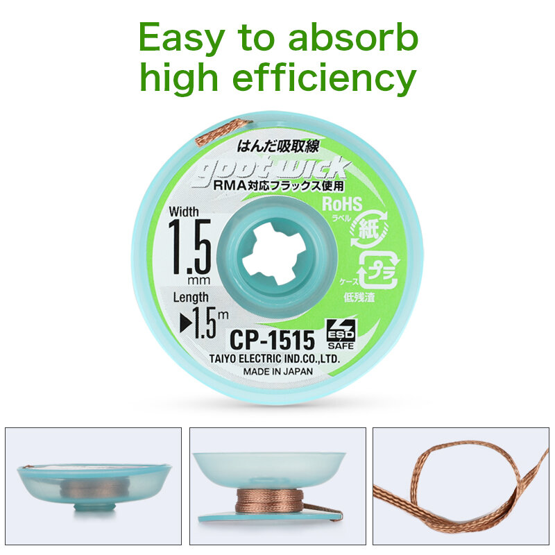 100% Original GOOT Solder Wick No-clean Tin Suction Line Tin Suction Tape Clean Tin Desoldering Wicks Soldering Paste