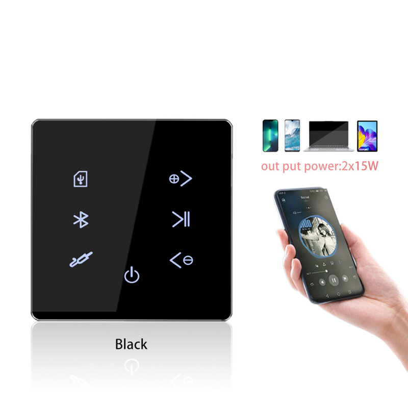 Amplificador Bluetooth en la pared, tarjeta SD USB, Panel de música, sistema de Audio de fondo para el Hogar Inteligente, estéreo, Hotel, restaurante, blanco