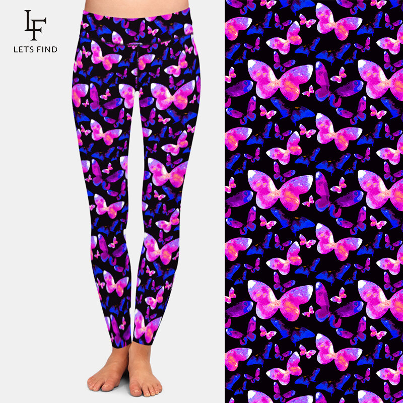 Letsfind nova chegada alta quaility belas borboletas imprimir mulheres leggings completos de cintura alta aptidão elástica leggings