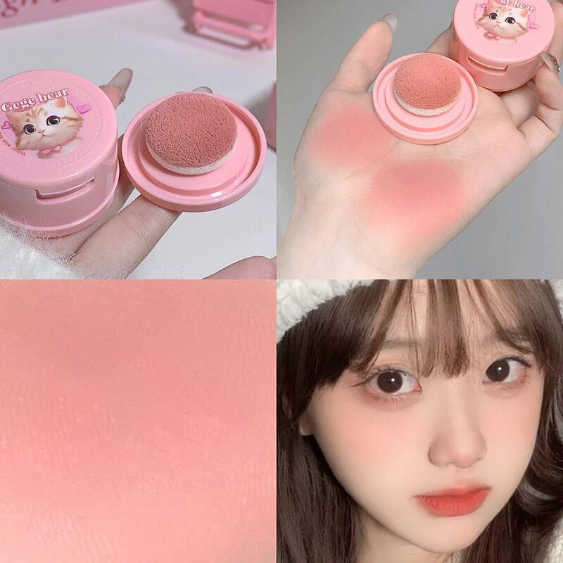 Strawberry Pink Face fard Matte Natural Cheek Tint Beauty Sponge Hachimi Mud Makeup Brightening Cosmetics Cat Blush Girl Z4E5