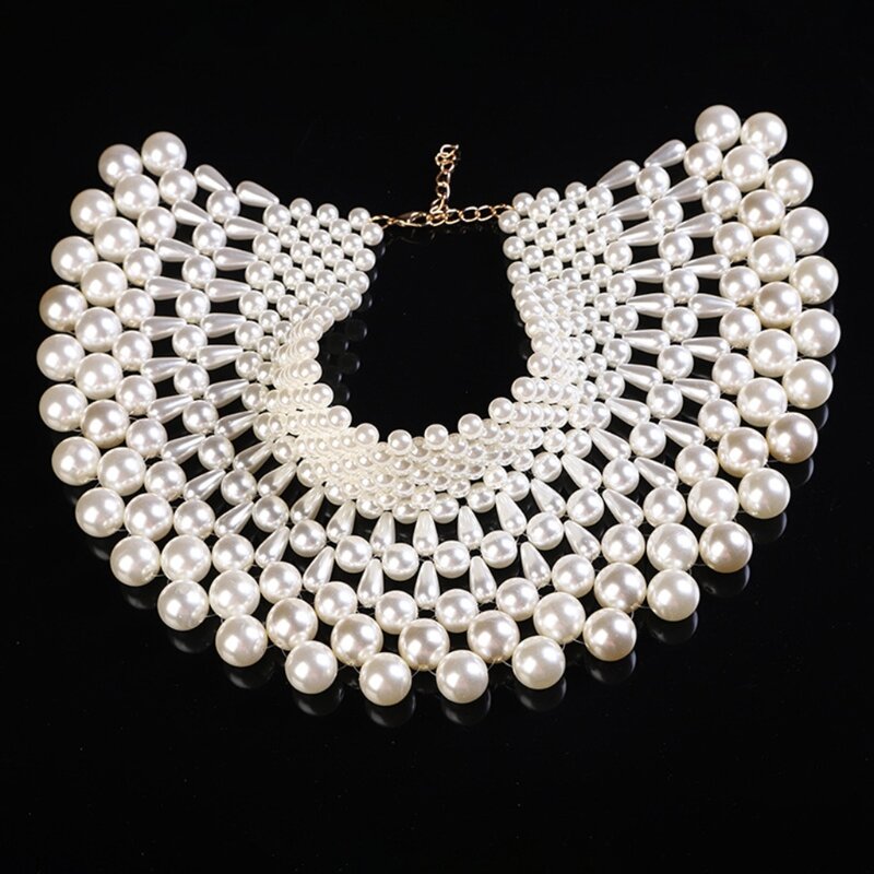 Robe mariée collier déclaration en forme d'éventail perle bavoir perlé collier ras du cou châle