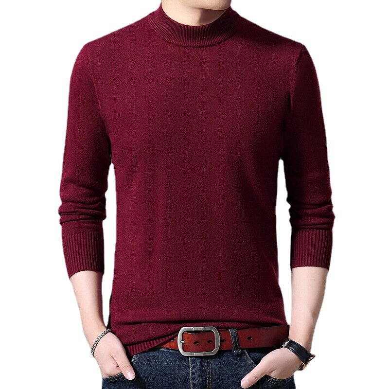 Pullover sweter rajut leher palsu pria, Sweater kasmir musim dingin, baju Dalaman tipis, baju pria lengan panjang Solid, Sweater rajut untuk pria