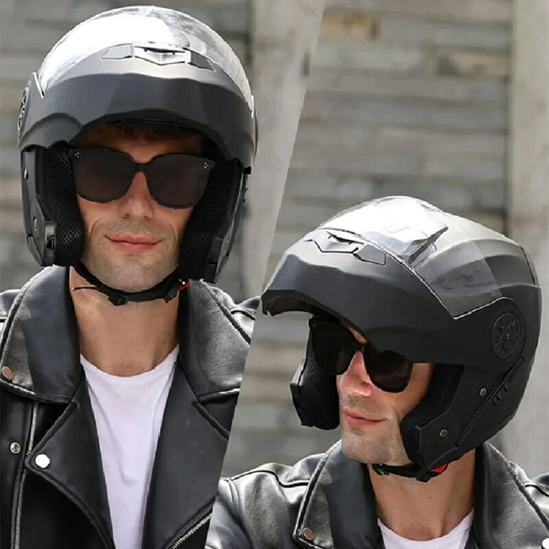Spersonalizowane podwójne soczewki kaski z klapką wyścigi motocrossowe modułowe Cascos Para Moto mężczyźni kobiety moda kask motocyklowy pełnotwarzowy