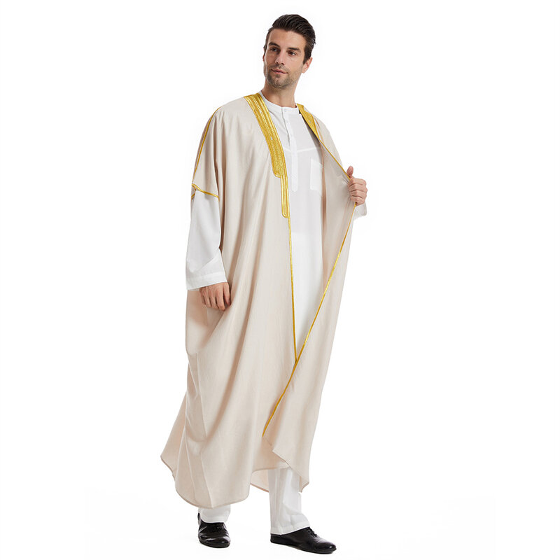 Muçulmanos vestidos islâmicos soltos para homens, Arábia Saudita Abaya, Turquia Thobe, Jubba Tradicional, Dubai Bachelor Kaftan Vestuário, Caftan Robes, Arábia Saudita