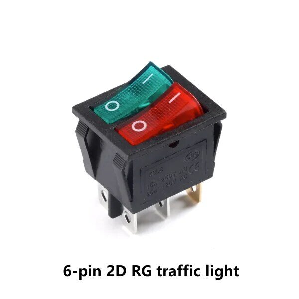 LED 장착 보트 타입 로커 트윈 램프 듀플렉스 전원 스위치, KCD6 KCD8, 4/6 핀, 2/3 속도, 블랙, 레드, 그린, 16A, 250V, 20A, 125V
