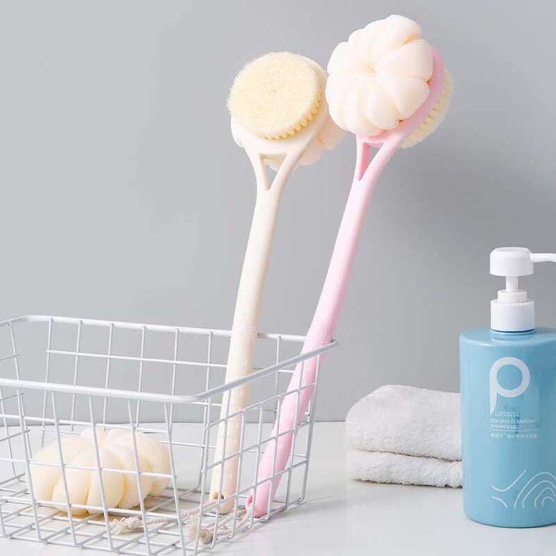 Escova de banho longa para chuveiro Escova corporal Esfoliante Ferramentas de limpeza da pele Escova de banho longa rosa Massageador de pele curva de nylon