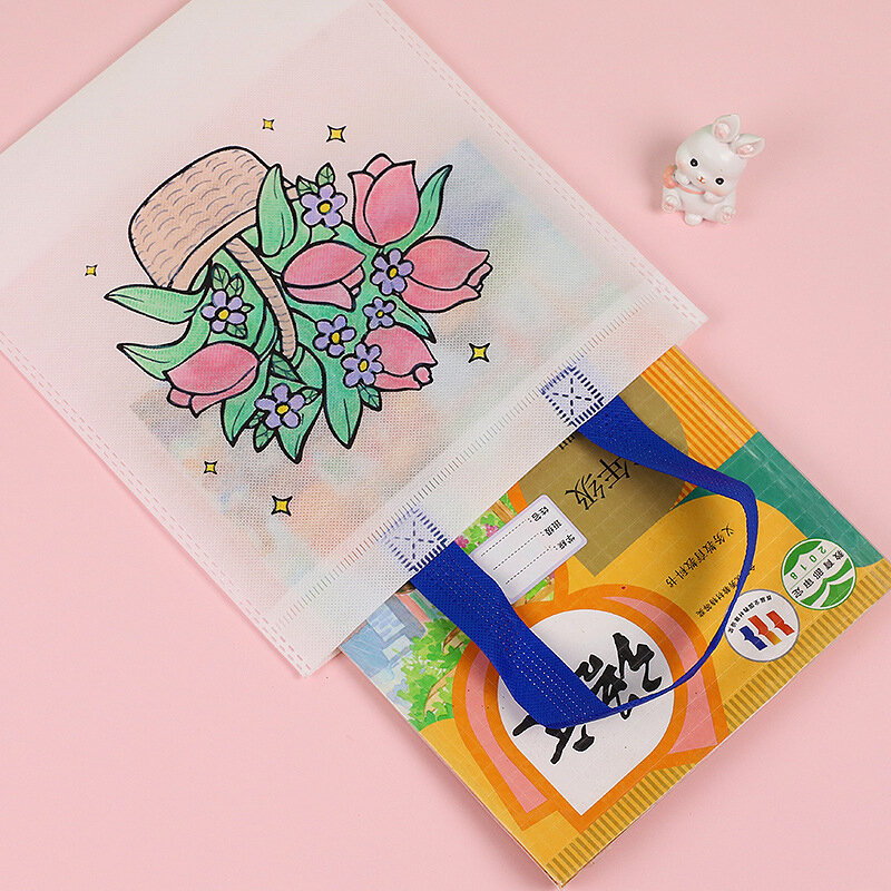 Сумка с мультяшным граффити и маркерами-раскрашивателями, сумка из нетканого материала ручной работы для детей, сумка для покупок с цветным наполнением