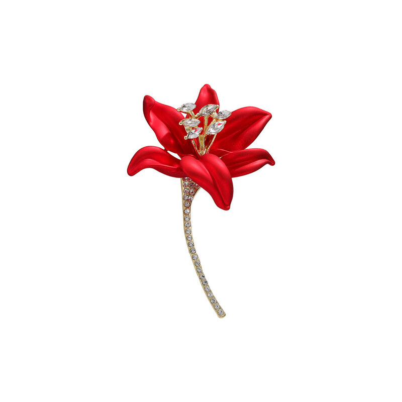 Retro High Grate Lily Flower Brooches Three-dimensional Red Crystal Brooch Pin Evening Clothing Jewelry Ornament For Women