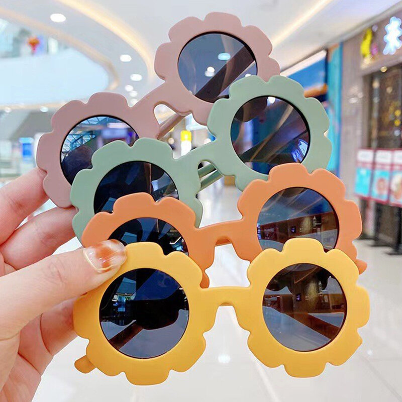 Kacamata hitam bingkai bunga Korea, untuk anak laki-laki dan perempuan perlindungan UV400, kacamata cermin dekorasi anak-anak lucu