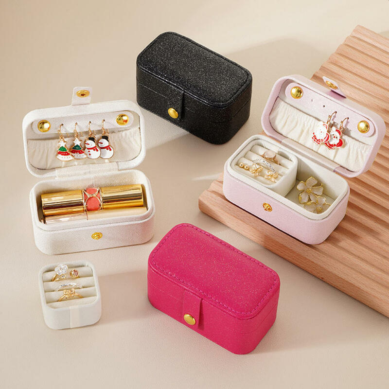 Mini caixa de jóias portátil para mulheres, couro PU de alto grau, estojo organizador, viagem, colar, brinco, anel de armazenamento, novo