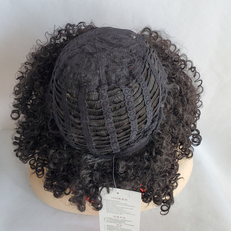 Peluca sintética negra corta afro kinky para mujer, peluca sintética completa, pelucas cortas y esponjosas