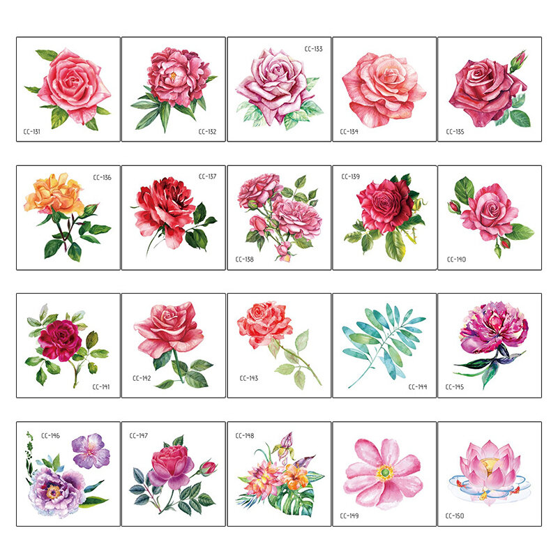 Pegatina de tatuaje de flores a prueba de agua, calcomanía personalizada de Color floral, pegatina de Tamaño 60x60mm, 20 unidades