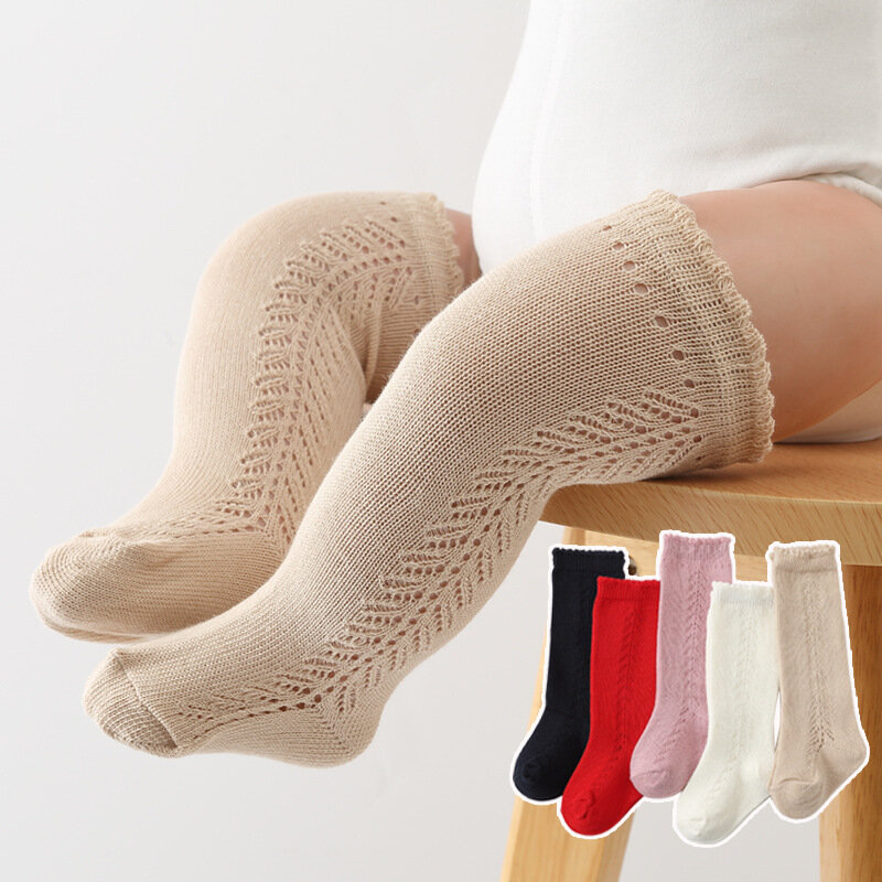 Calcetines hasta la rodilla para bebé recién nacido, medias de tubo hasta la rodilla, medias largas ahuecadas para niños pequeños