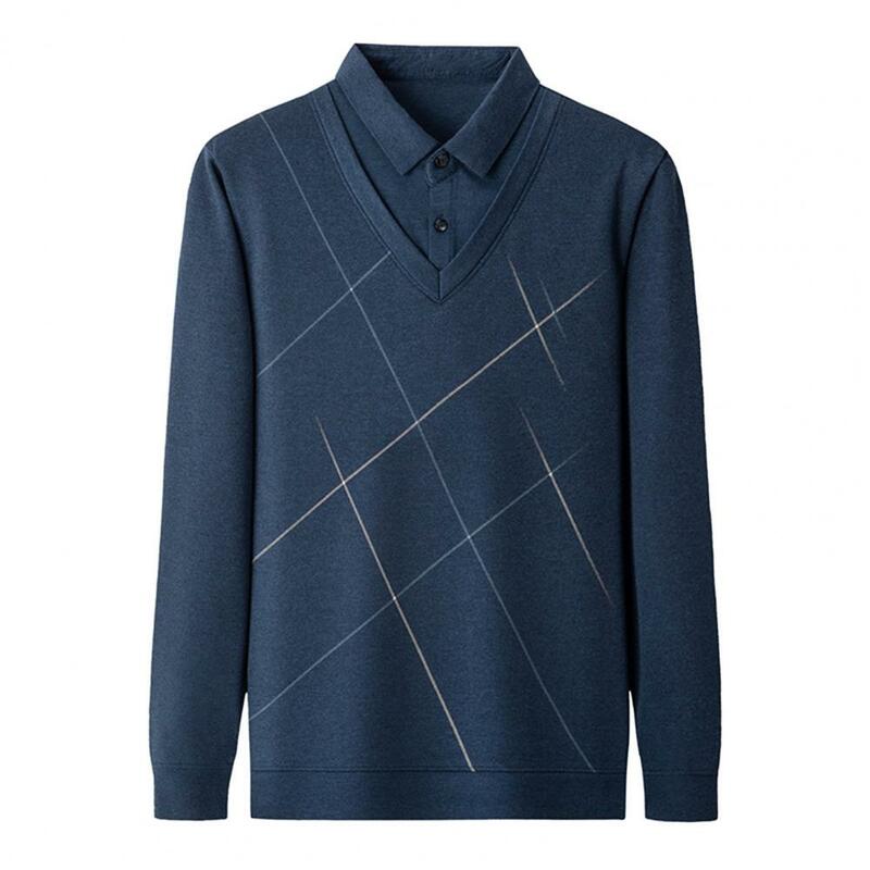 Jesienno-zimowy męski sweter sztuczny dwuczęściowy patchworkowy sweter klapy gruby ciepły sweter w średnim wieku koszula biznesowa ojca