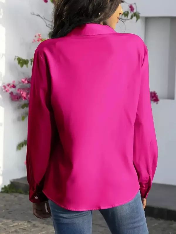 Chemisier chemise rose pour femme, épissage de visage géométrique abstrait, bouton de chemise, mode décontractée, col de chemise, coupe printemps et automne, médicaments, 2024