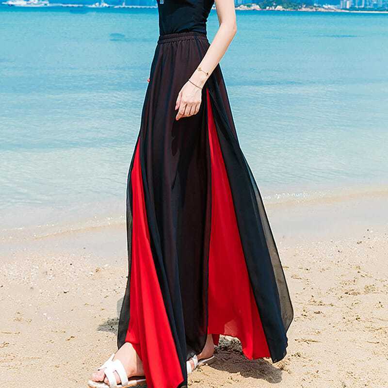 Weibliche elegante neue lange Netz röcke für Frauen Damen Vintage hohe Taille A-Linie fester Rock weibliche Mode Maxi Seiden röcke q379