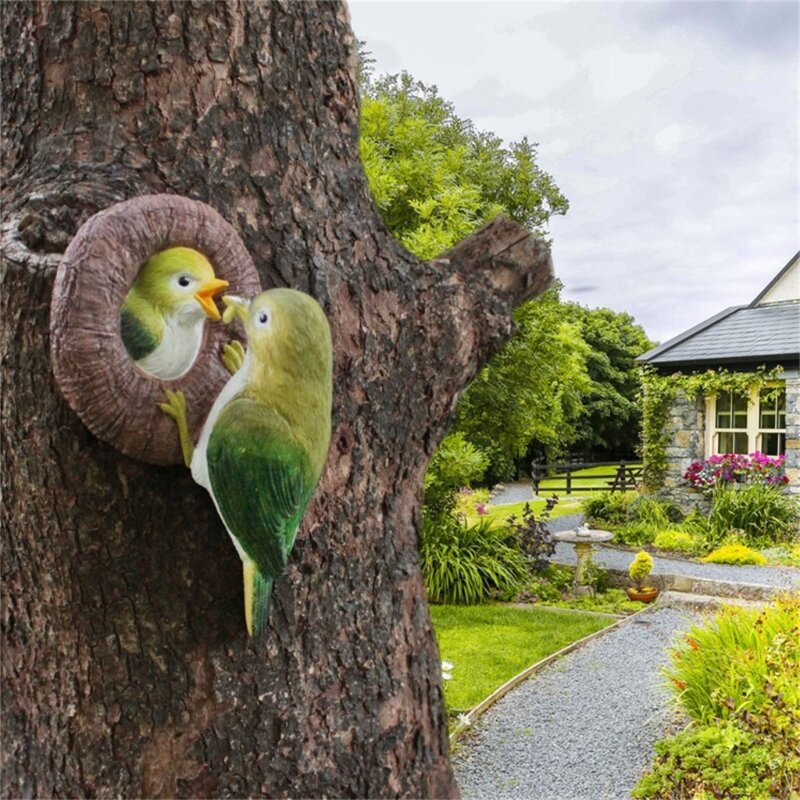 X6HD Resin Burung Buatan Tangan Patung Makan Burung Hadiah Ulang Tahun Ornamen Dekoratif untuk Taman Rumah