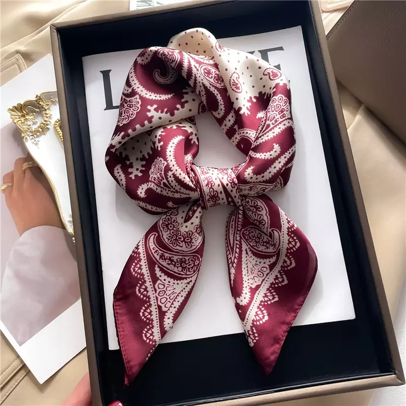 Lenço quadrado de seda cetim feminino, cachecol de cabelo fashion, bandana decorativa, lenços de fita, envoltório de pulso, xales, bandana foulard, 2023