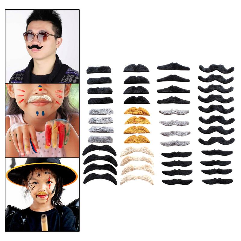 48Pcs Fake Mustache Hairy Beard Stickers for Party Supplies Halloween Masquerade Children Adults Photography Props