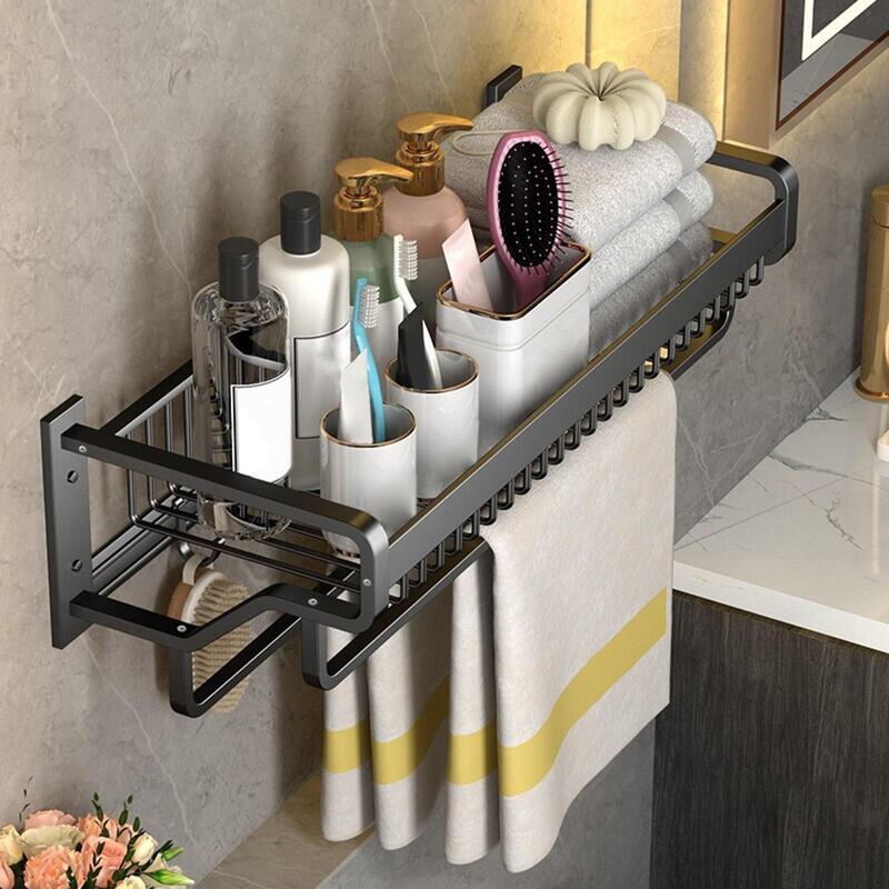 Black Towel Rail Rack Holder Bathroom Laundry Room Metal Construction Solid