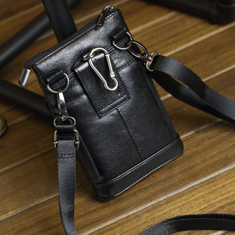 High Quality Genuine Leather Men Fanny Waist Hook Pack Cell Mobile Phone Case Small Messenger Shoulder Cross Body Belt Bag