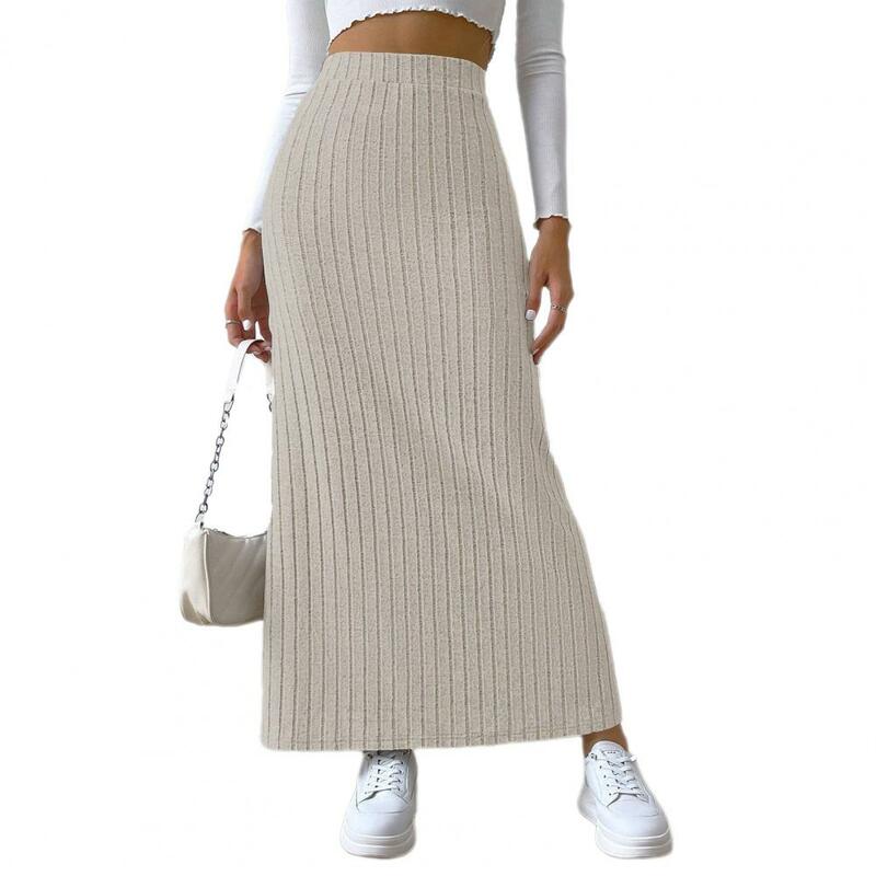 Maxifalda acanalada para mujer, Falda de punto de cintura alta con abertura lateral, Color sólido, ajustada, larga, ropa de calle