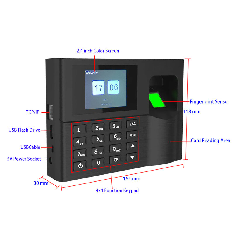 Tcp/ip sistema de comparecimento do tempo da impressão digital relógio gravador empregado dispositivo gestão trabalho eletrônico máquina