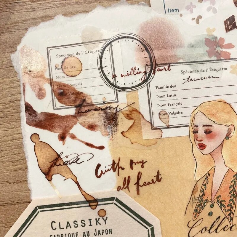 Shiwu Studio Love Cocoa 커피 얼룩 와시 pet 테이프, 카드 제작, DIY 스크랩북 장식 스티커