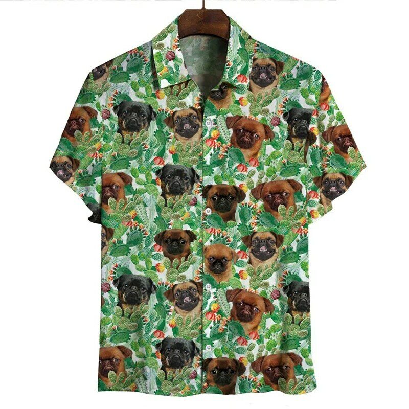 Рубашка Алоха для мужчин и женщин, милая свободная Гавайская блузка на пуговицах с 3D-принтом животных, собаки, коротким рукавом, с лацканами, на лето