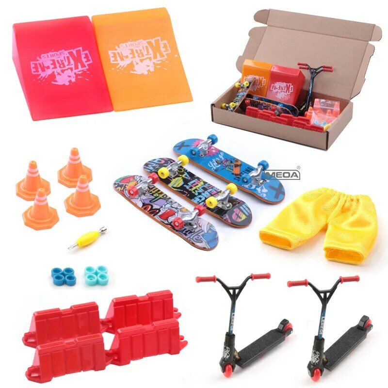 3 Pcs Frosted Surface Alloy Finger Skateboard Box Packag Kits Mini Sports Pants Ramp Scooter Roadblock Indoor Home Leisure Toys